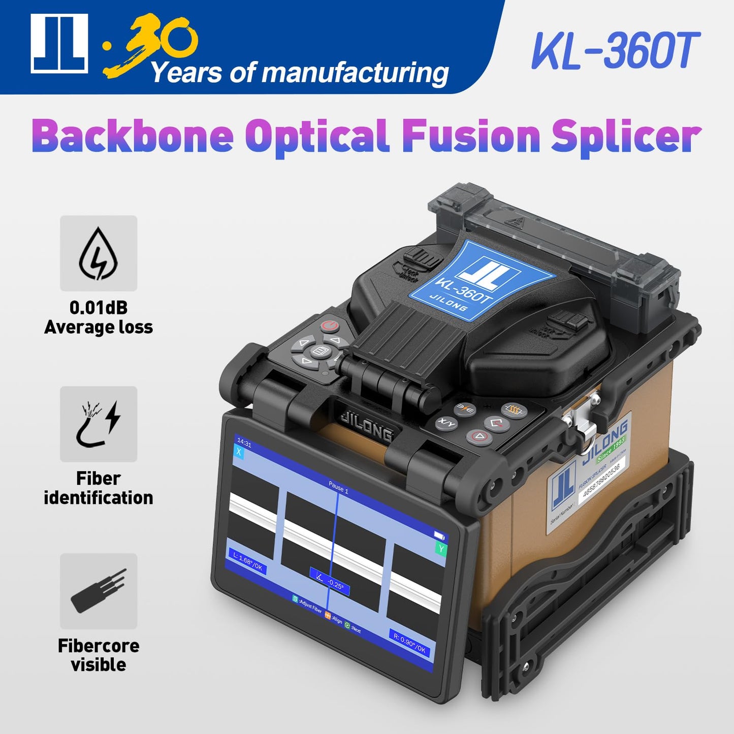 JILONG Optic Fiber Fusion Splicer KL-360T Truck Fusion Splicer 6 Motors Core Alignment 6s Splicing 16s Fast-Heating with Low Splicing Loss 0.01dB, Fiber Splicing Kit with Stripper FTTH Cable Tester