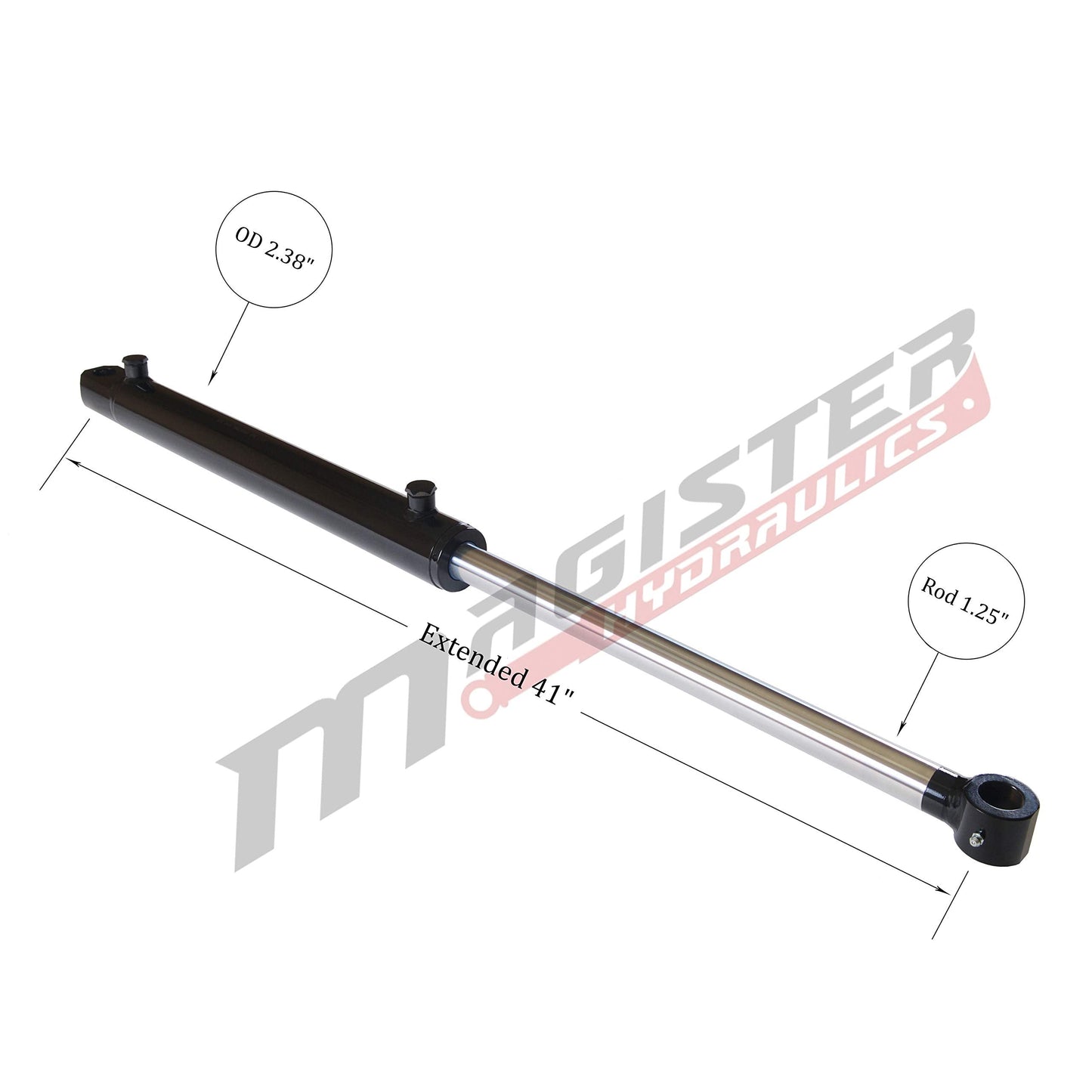Magister Hydraulics Double Acting Hydraulic Cylinder - Tang Universal Hydraulic Cylinder 2" Bore, 16 inch Stroke Tang Style (2x16)