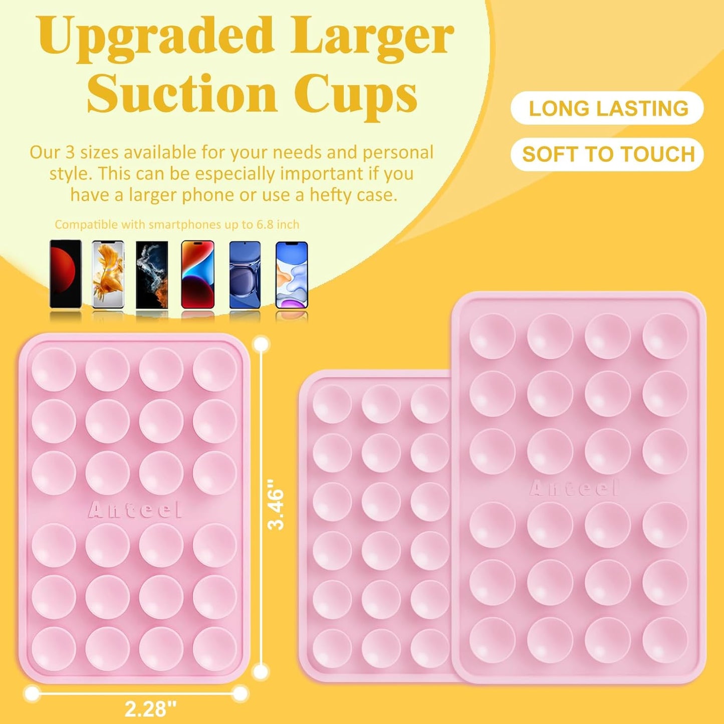 Anteel 4 Pack 2026 2.28"x3.46" Silicone Suction Phone Case Adhesive Mount, Upgraded Thickened & Enhanced Suction Power