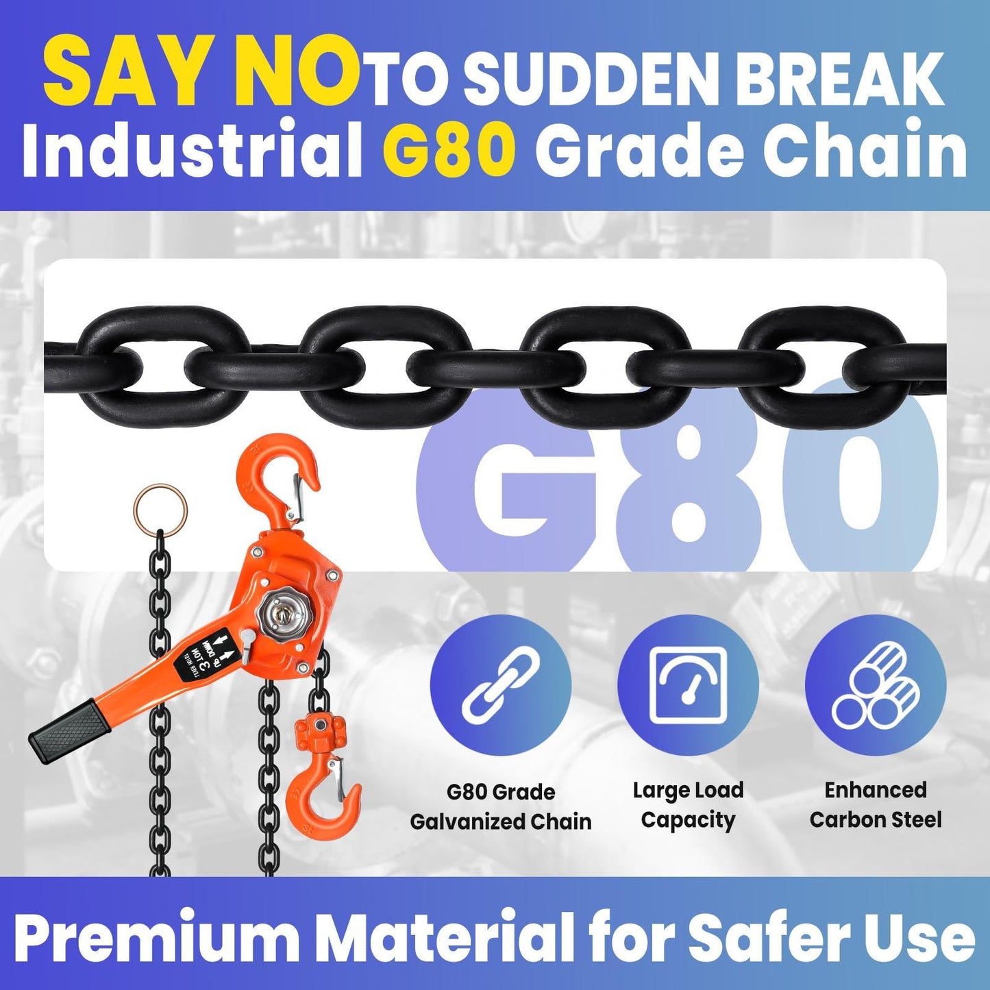 Lever Chain Hoist, Heavy Duty 6600lbs Cpacity Come Along Tool, Hand Chain Hoist with Dual Pawl Brake for Warehouse, Industrial & Construction Use (3Ton10FT)