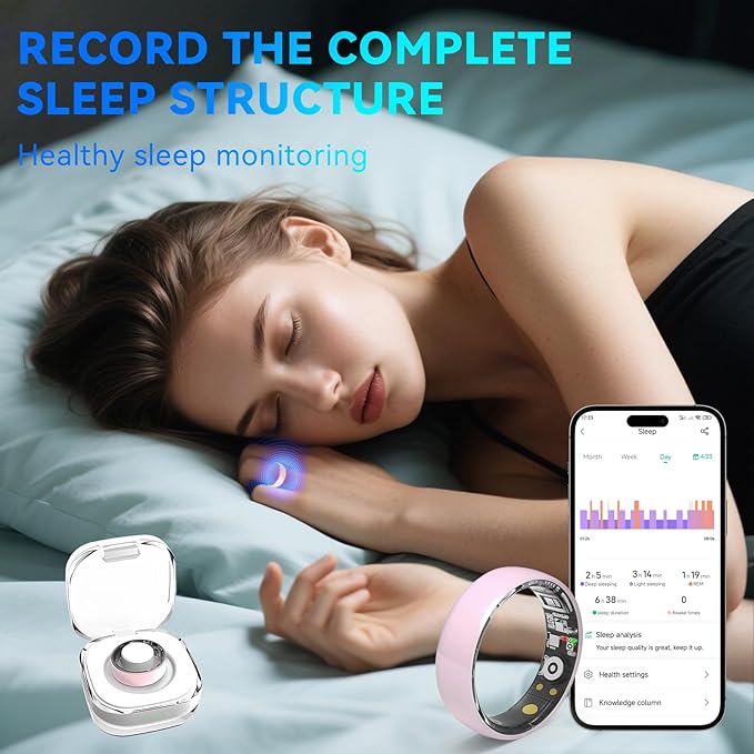 Smart Rings for Women Men,Fitness Tracker Ring,Heart Rate,Blood Oxygen,Blood Pressure,Step Tracker,Sleep Monitoring,No Subscription Fee,IP68 Waterproof Smart Ring for iPhone&Android(Pink 10)
