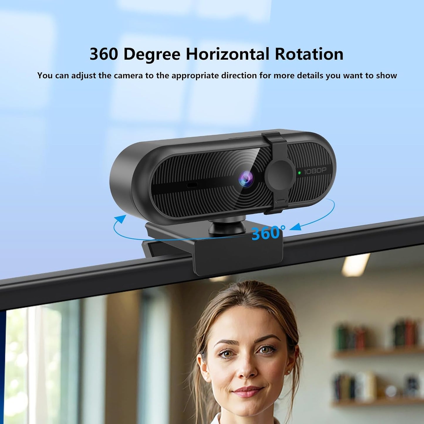 MOERTEK 1080P 90 Webcam for PC, Webcam with Mic, Auto Light Correction, Wide Angle, Built-in Privacy Cover, Supports