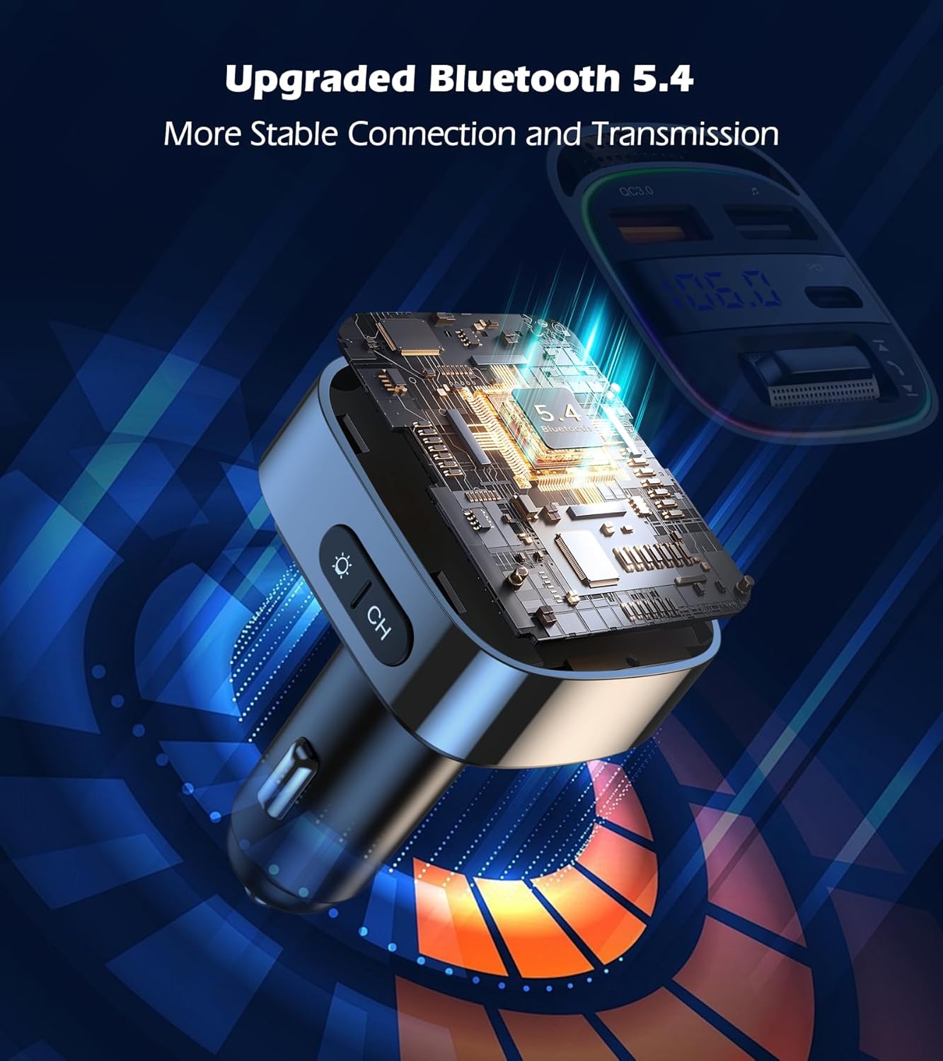 LIHAN 5.4 54W Bluetooth Car Adapter for Older Cars, PD Fast Charging FM Transmitter, Handsfree Call, Crystal Clear GPS