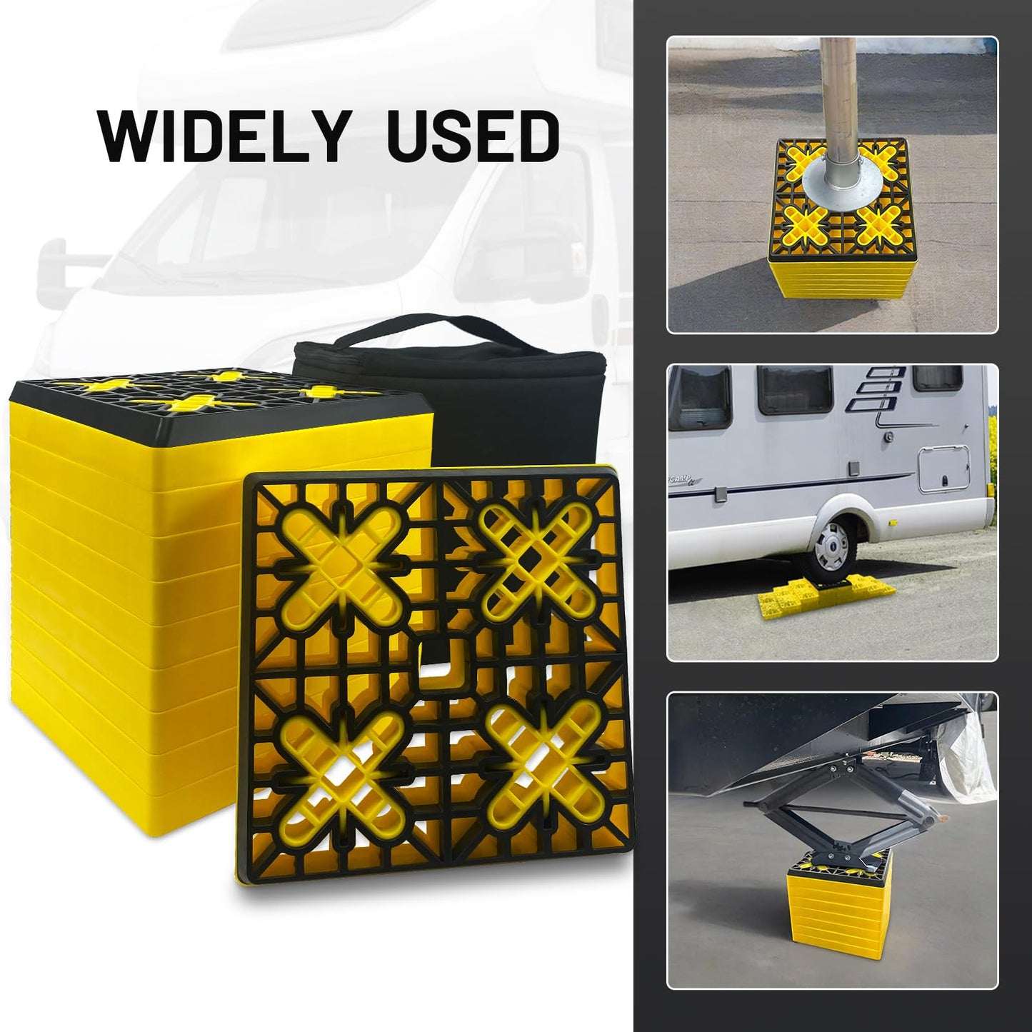 ROBLOCK Rv Leveling Blocks 12 Pack (2 Rubber Top), Camper Leveling Blocks Sturdy Stackable Jack Blocks with Carrying Bag, Multifunctional Wheels Stabilizer Blocks Suit for Camper Travel Trailer