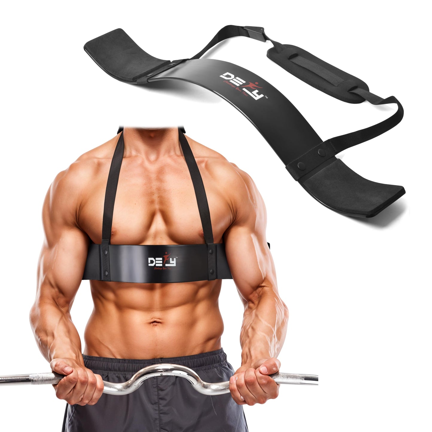 DEFY Arm Blaster for Biceps and Triceps Adjustable Curl Support with Durable 7mm Aluminum Plate and Neck Pad for Strength Training Bodybuilding isolator Curl Machine - Black