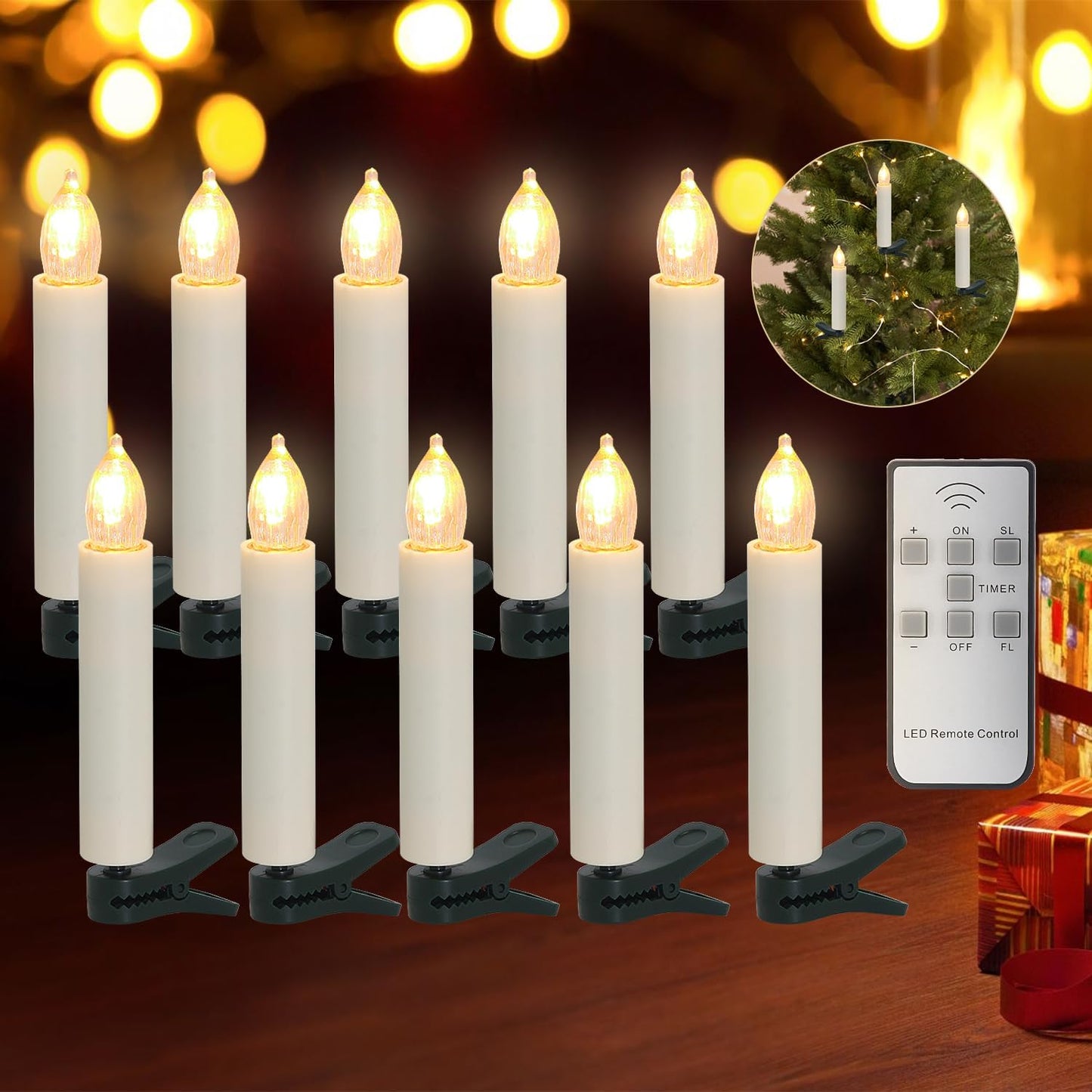 Skiennix Flameless LED Taper Candles - Battery Operated with Remote Timer | 10 PCS for Holiday Decor