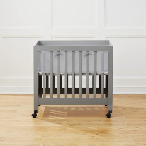 Halo Mini Crib Breathable Mesh Liner, Classic 3mm Mesh, Gray, Size 4M Covers 4 Sides FITS MINI Cribs with 38x24” Mattress ONLY