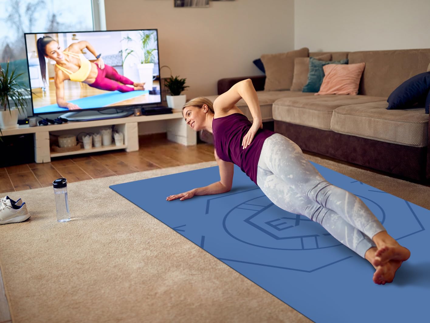 nuveti Large Exercise Mat (6'x 3'), Extra Wide Workout Mat for Men and Women, Yoga Mat Thick 1/4 Exercise Mats Non-Slip, Non-Toxic, Stretching, Meditation)
