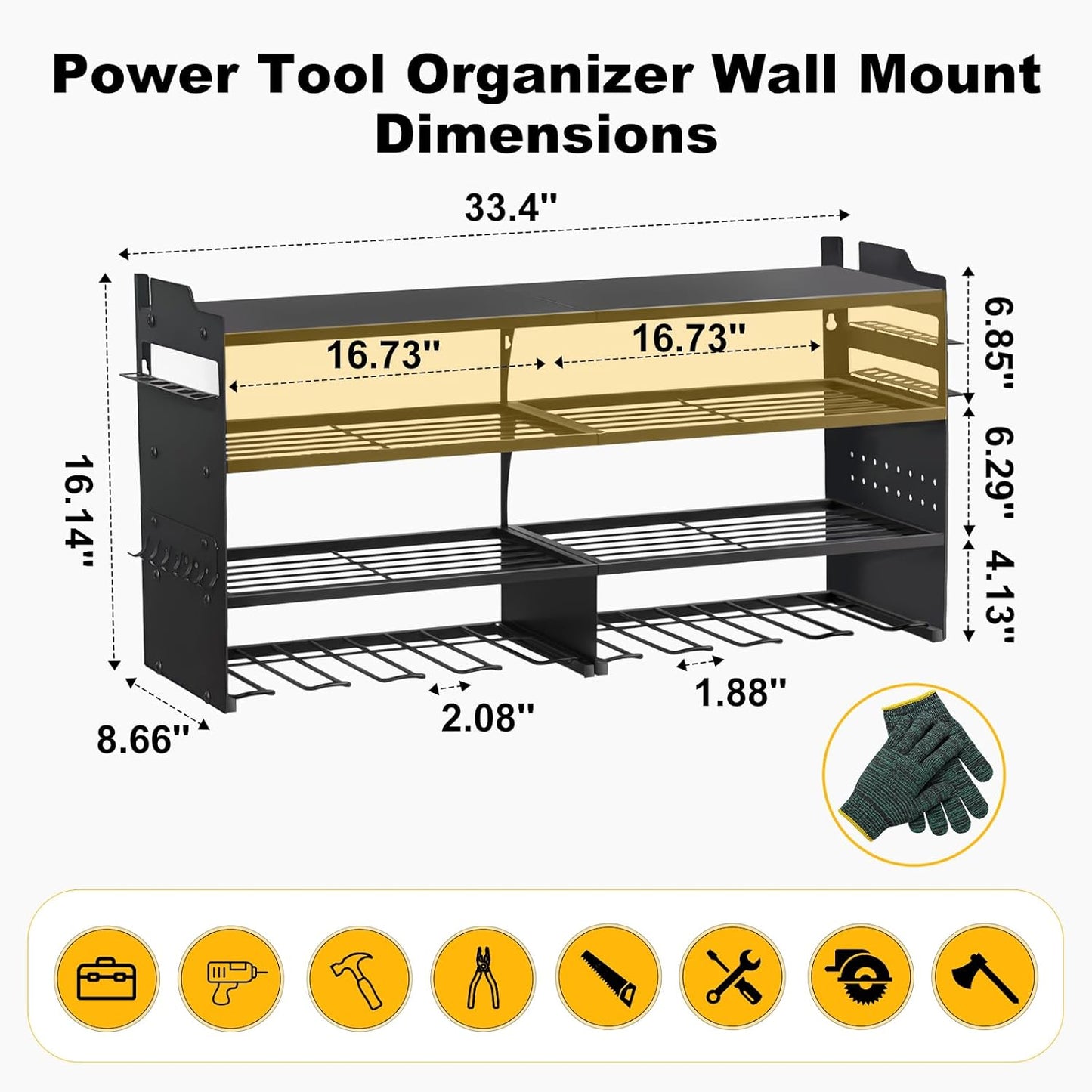 Oviitech Power Tool Organizer - Heavy Duty Wall Mount Storage Rack | 8 Drill Holder, 400lbs Capacity, Black