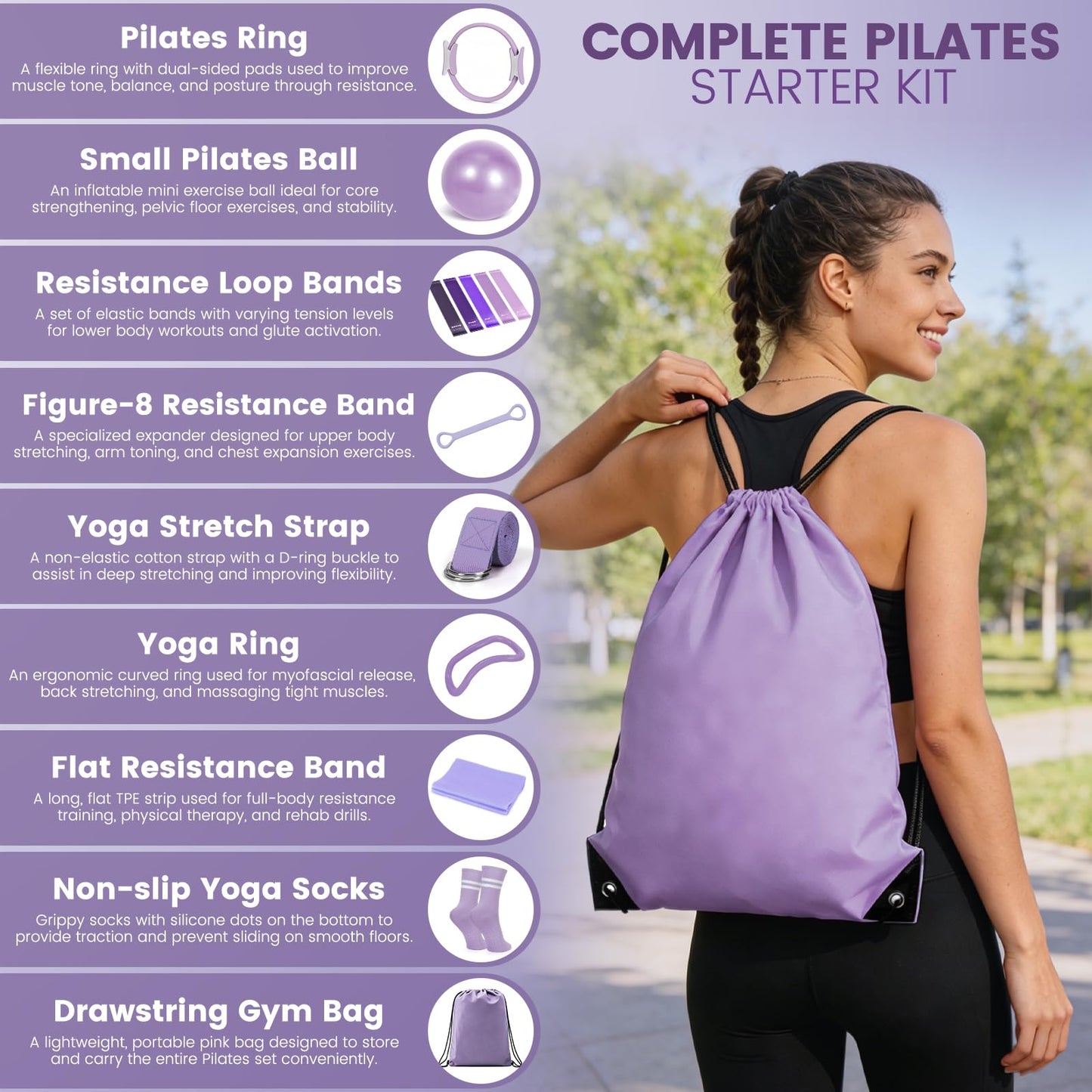 Pilates Kit for Women 13PCS, Pilates Ring and Ball Set with Magic Circle, Resistance Bands Set, Figure 8 Band, Yoga Ring & Grip Socks, Home Workout Equipment Essentials Starter Kit for Beginners