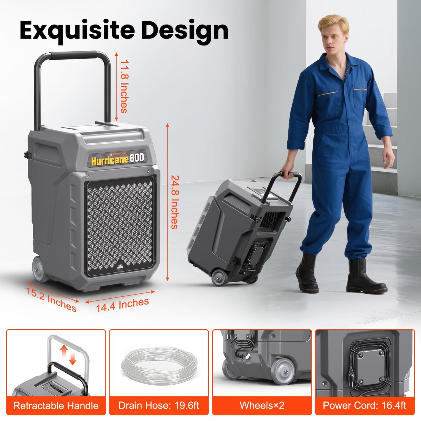 Abestorm 170 Pints Commercial Dehumidifiers with Pump & Drain Hose, Portable Industrial Dehumidifier for Water Damage Restoration, Basements, Warehouses - Covers Up to 2,100 Sq.Ft - 5-Year Warranty
