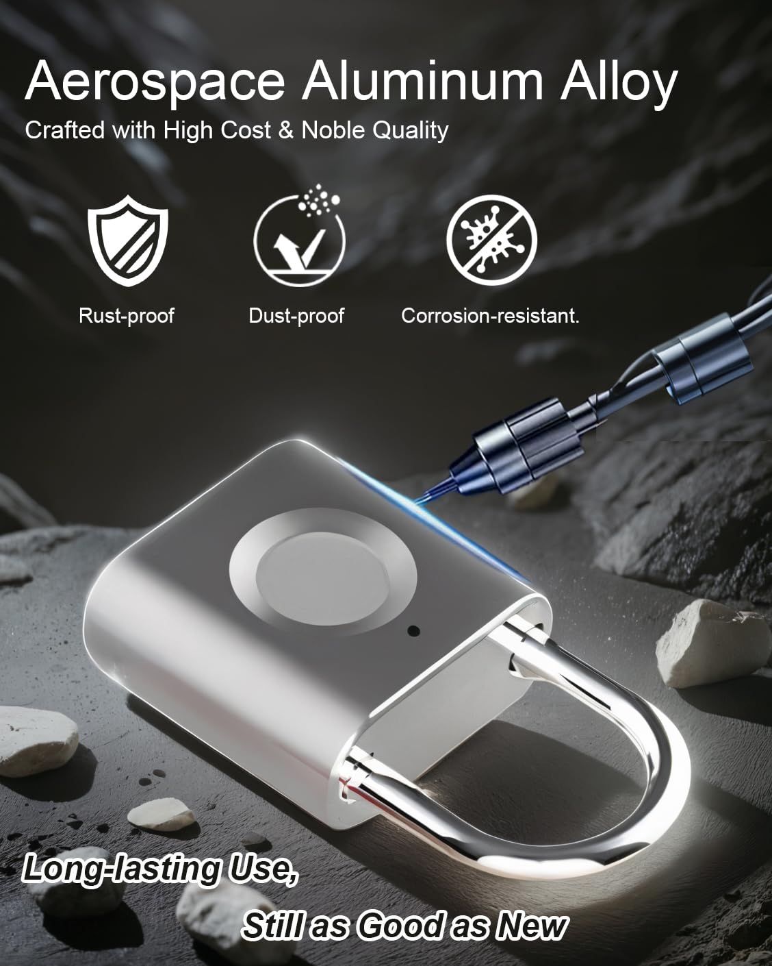 Smart Padlock Gym Lock: 2-Pack Black & Silver - Mini Fingerprint Padlock eLinkSmart Locker Lock with Colourful Metal Keyless 20 Fingerprints fits Luggage School Bag Toolbox Gym Locker
