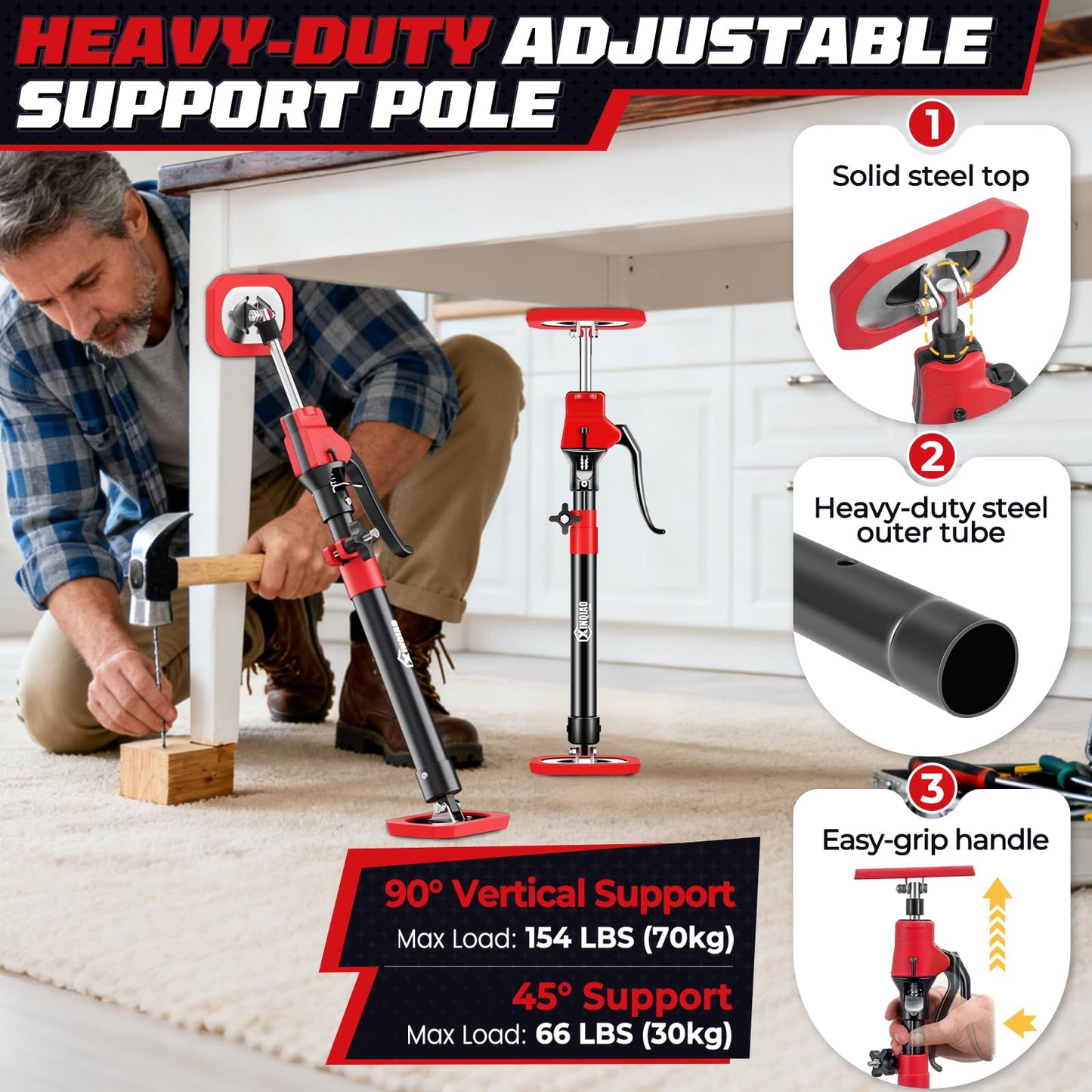 XINQIAO Cabinet Jacks for Installing Cabinets, Heavy Duty Third Hand Tools Adjustable Support Pole from 18.5 in to 29.5 in, 4 PCS