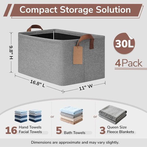 CHICVITA Large Storage Baskets - Foldable Organizers for Clothes & Toys | 16.8" x 11" x 9.8", Gray