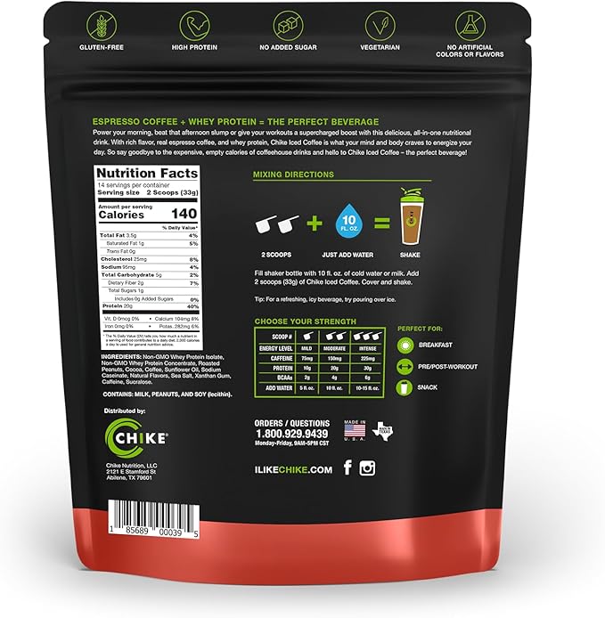 Chike Chocolate Peanut Butter High Protein Iced Coffee, 20 G Protein, 2 Shots Espresso, 1 G Sugar, Keto Friendly and Gluten Free, 14 Servings (16.3 Ounce)