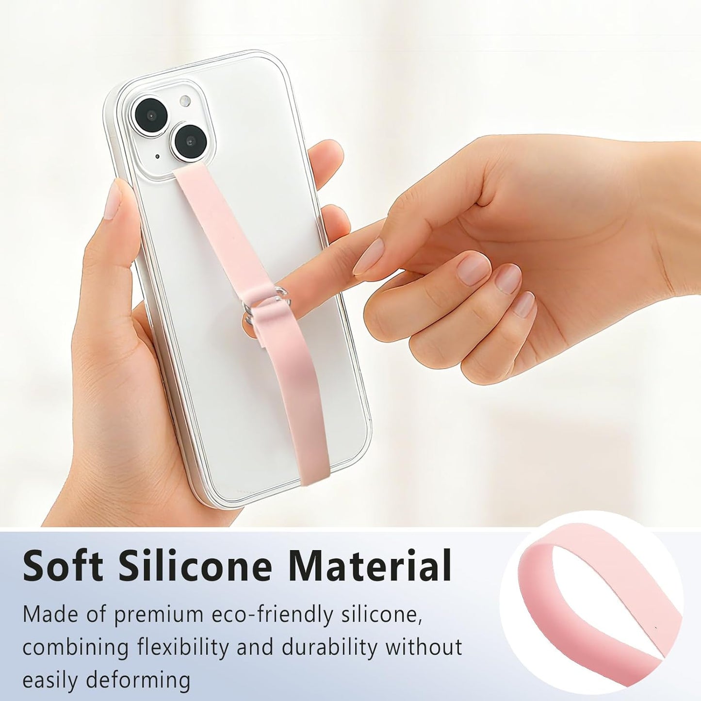 Brvlsoc C-Shaped Silicone Clip Finger Phone Grip Strap Reusable Stretchy Loop Holder for iPhone & Samsung Cases, Black