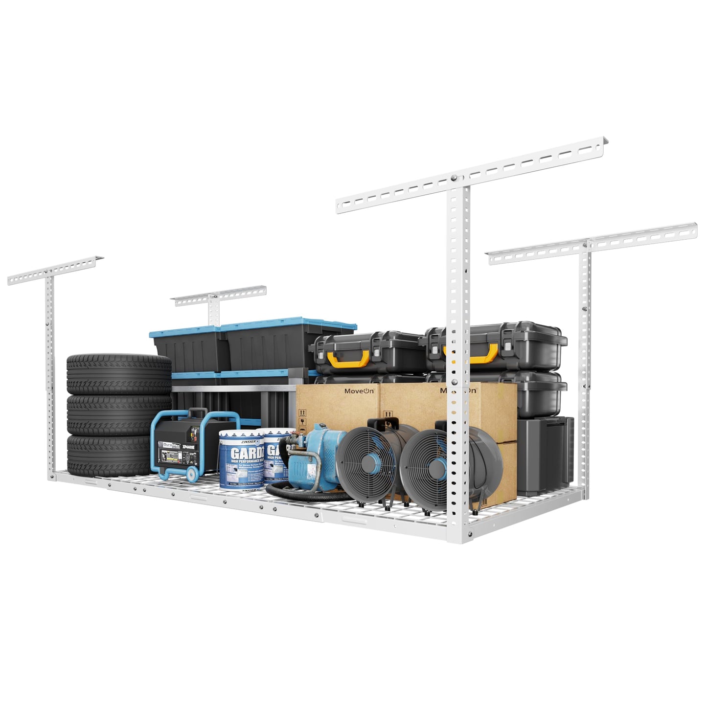 FLEXIMOUNTS 3x6 Overhead Garage Storage Adjustable Ceiling Rack 72" Length x 36" Width x 40" Height, 450lbs Weight Capacity, White, Classic Series