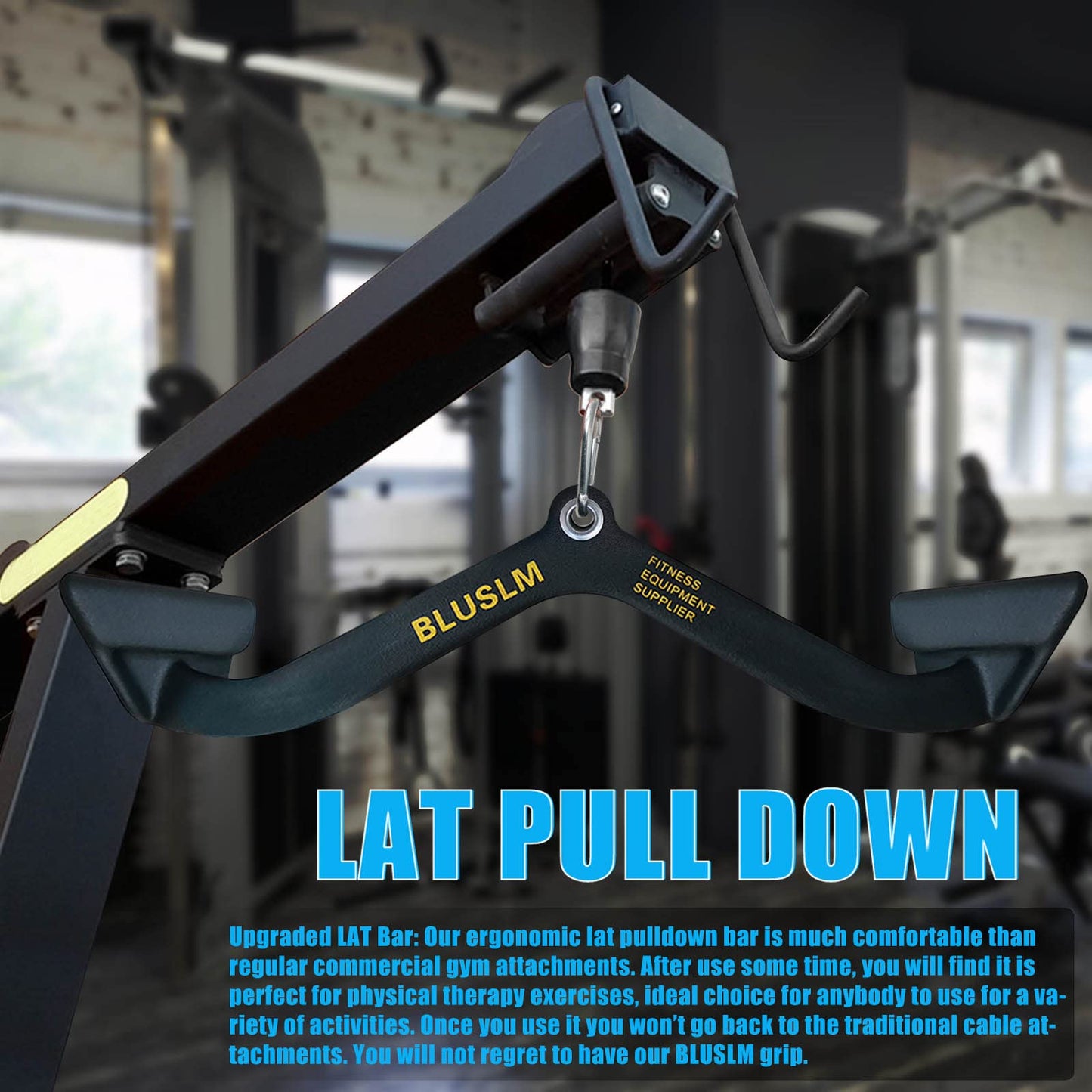 BLUSLM LAT Pull Down Bar for Cable Machine, LAT Pulldown Attachments T-bar V-bar Cable Attachment for Gym, Back Tricep Strength Training Handle