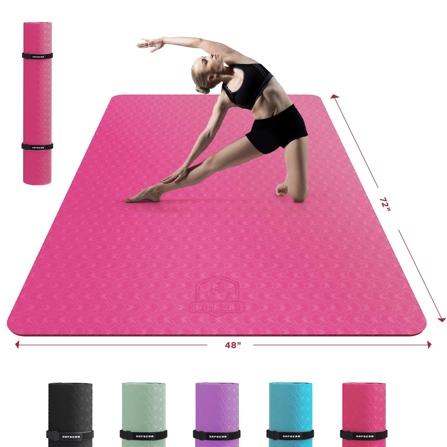 HAPBEAR Extra Large Yoga Mat - 72"x48"x6mm (1/4 inch), Non-Slip, Durable,Thick Wide Exercise Mat for Home Workouts, Yoga, Pilates, Stretching and Cardio Workouts