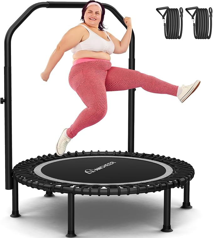 Bungee Rebounder Trampoline,ANCHEER 40" Foldable Fitness Trampoline with 4-Level Adjustable Handlebar, 450LBS Capacity, Resistance Ropes&Upgraded Bungees Safe for Home/Cardio,Workout Indoor/Outdoor