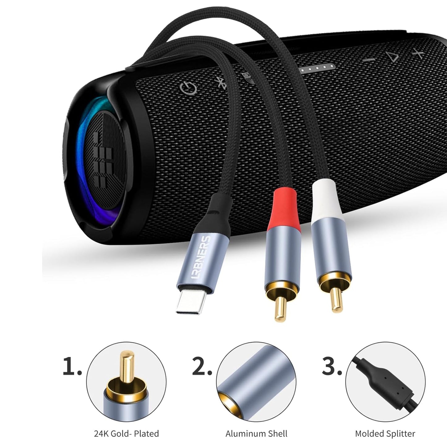 10FT USB-C to Dual RCA Cable - Digital to Analog Audio Cable with DAC Chip, Gold-Plated RCA Connectors, Dual-Shielded