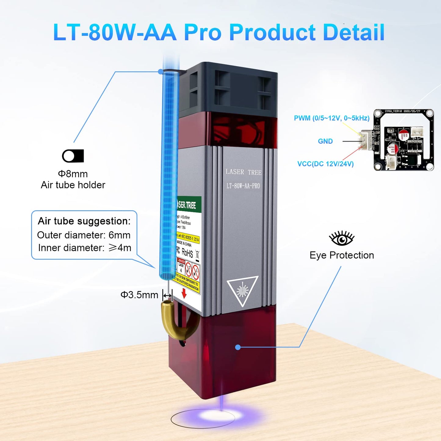 LASER TREE Laser Engraving Module, 10000mW(10W) Output Module with Air Assist System, Built-in FAC, Compressed Spot CNC Carving DIY Laser Master for Laser Cutter Engraving Machine Class 4, 12V