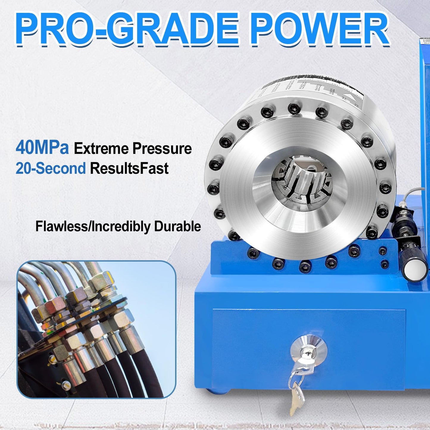 Electric Hydraulic Hose Crimper with 8 Dies, Portable Crimping Machine for1/4" to 1" Hose, High Pressure Electric Crimping Tool for AC Lines, Automotive, Excavators, Agricultural Equipment Blue