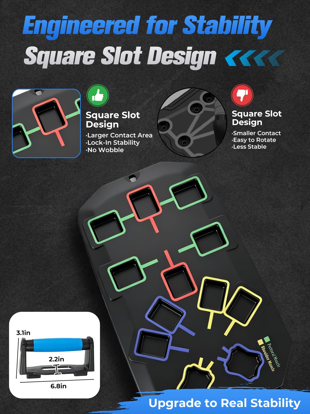 Push Up Board With Square Slots, Puzzle-Style Snap Design Workout Equipment With Handles for Home Gym Fitness Training for Men and Women