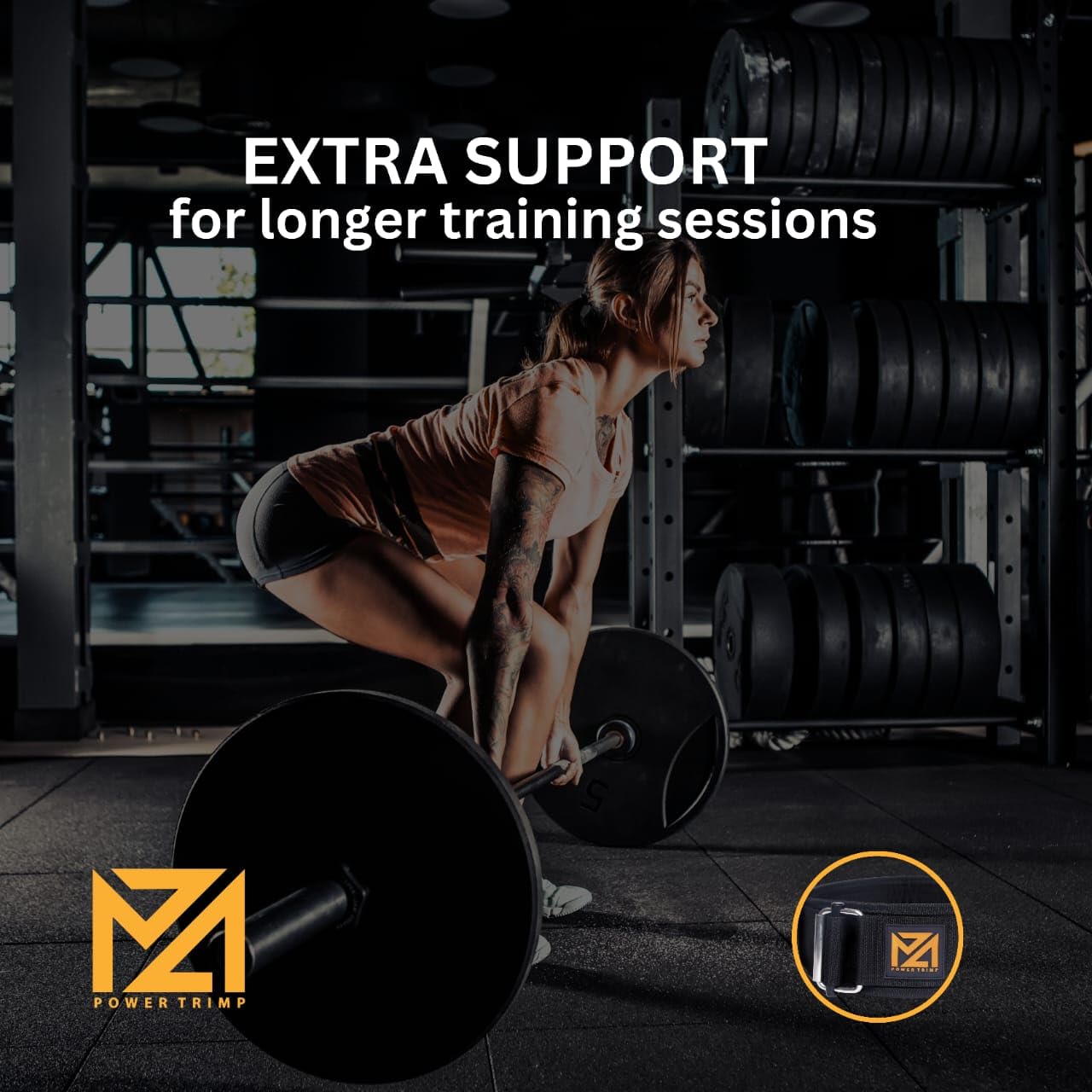 Power Trimp Weight Lifting Belt for Men & Women – Heavy Duty Leather Gym Belt with Double Prong Steel Buckle, Adjustable Back Support for Squats, Deadlifts, Powerlifting, Strength Training & Core Workout