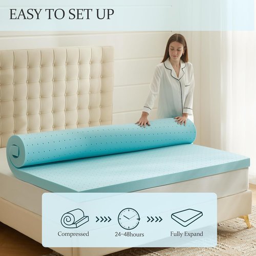 Eiayeebil Memory Foam Mattress Topper - 3 Inch Gel-Infused Ventilated Full Size in Soft Blue