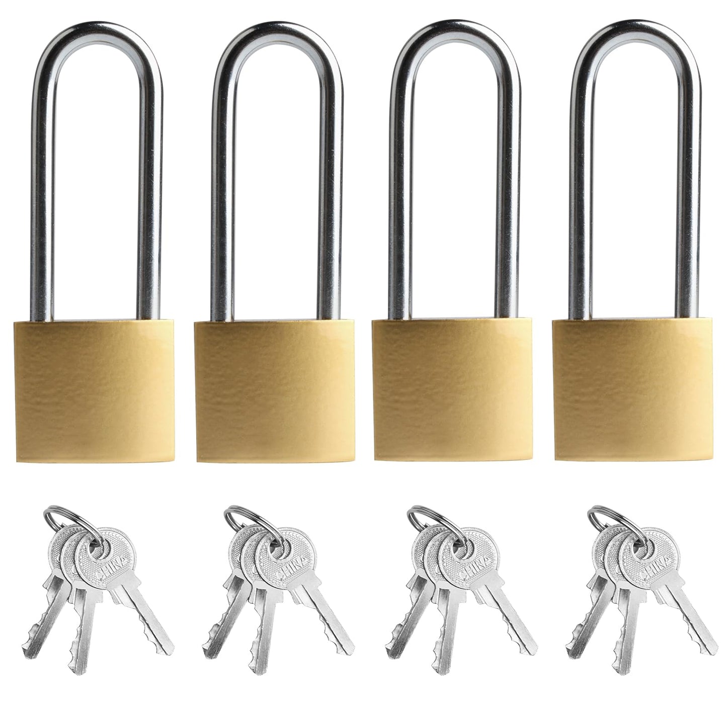 4 PCS Long Keyed Padlock Waterproof Solid Brass Lock, Padlock with Keys, 3.4 Inch Padlocks with Same Key 38mm Heavy-Duty Locks Storage Unit School Gym Locker, Fence, Toolbox, Hasp Storage