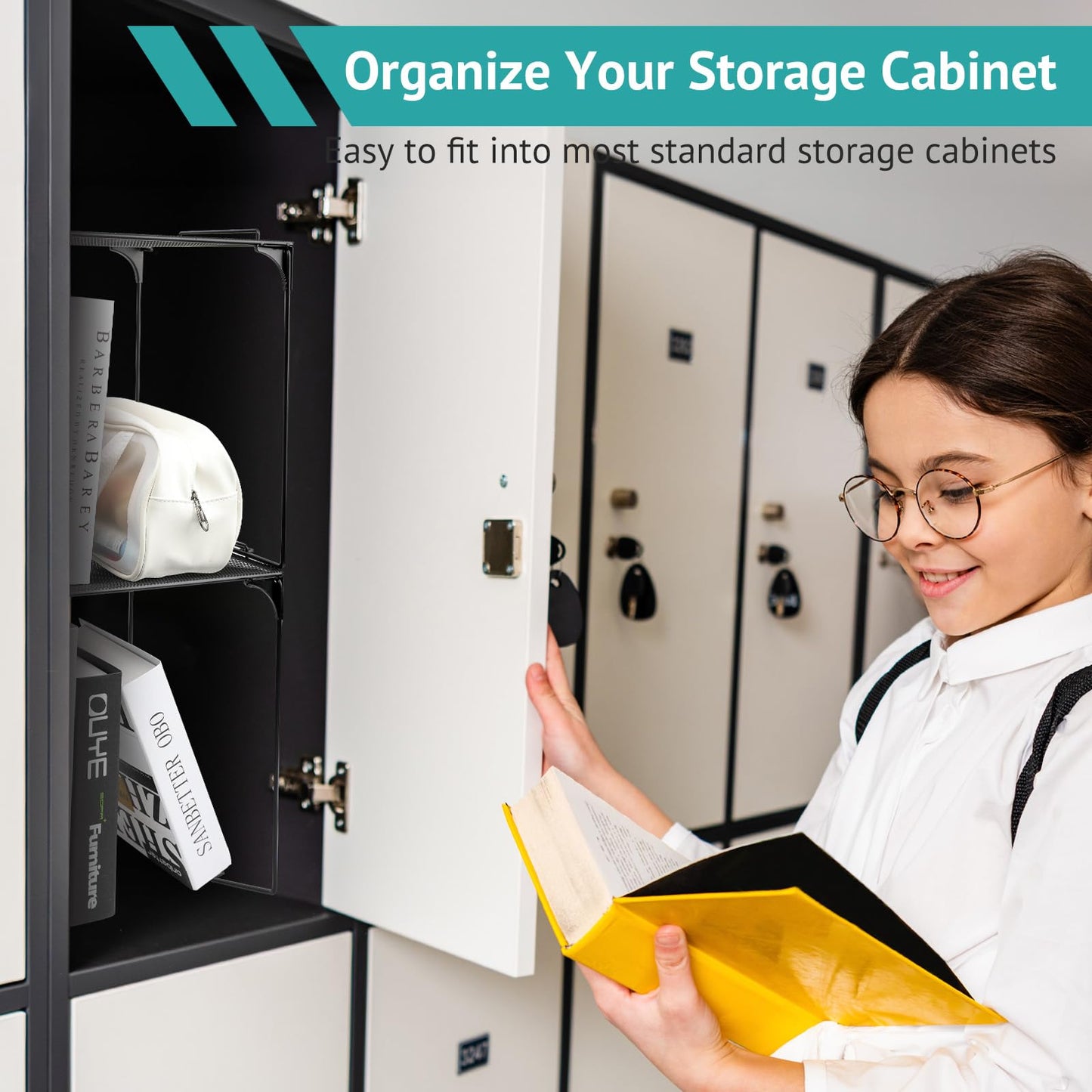 AUECOOME Locker Organizer Shelf Stackable Extra Locker Shelf for School Locker Organizer Storage Cabinet Accessories Suitable for School, Office, and Home use (1, Black)