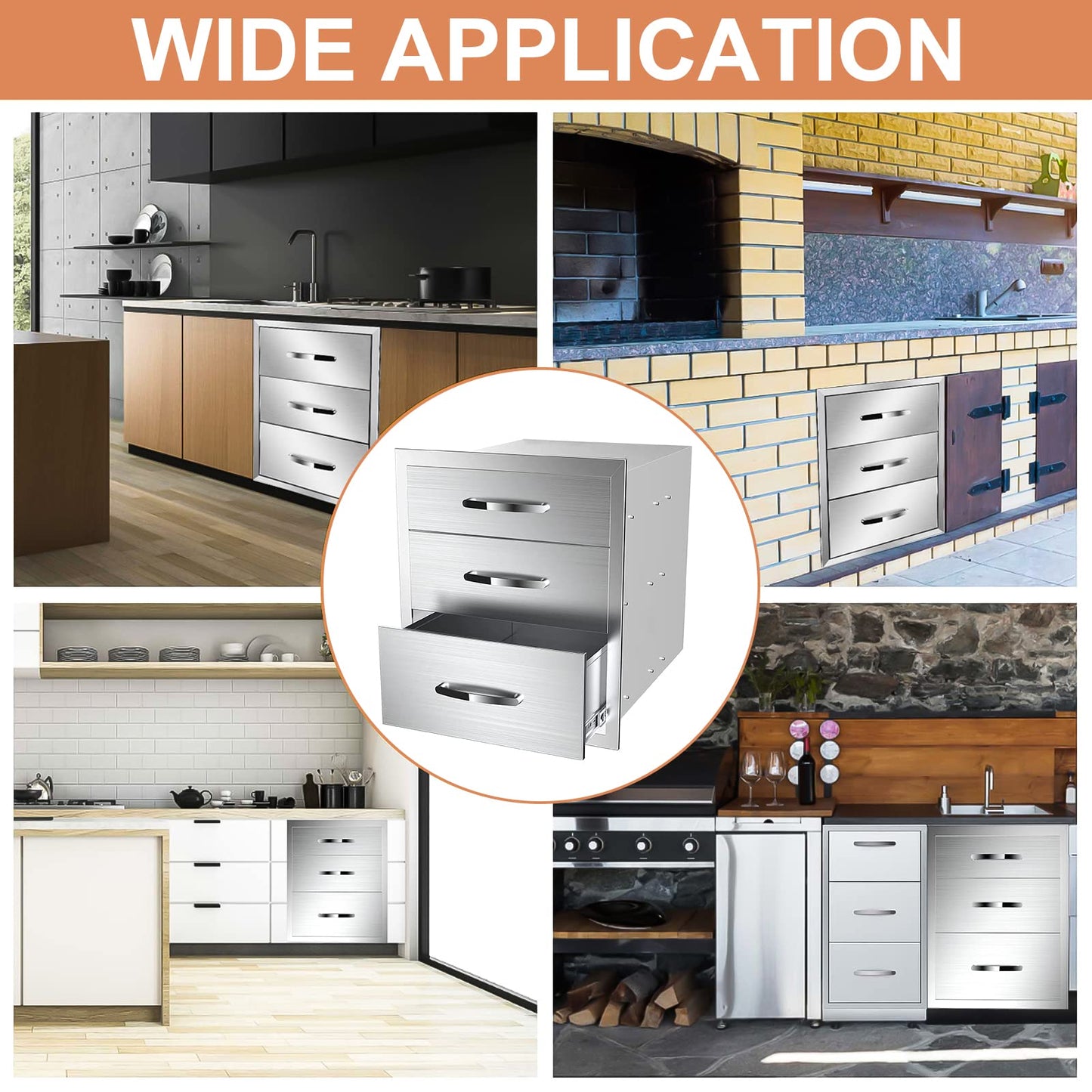KODOM Outdoor Kitchen Drawers 18W x 24H x 23D Inch, Flush Mount Access BBQ Drawers, BBQ Island Drawers for Outdoor Kitchens or BBQ Island Patio Grill Station