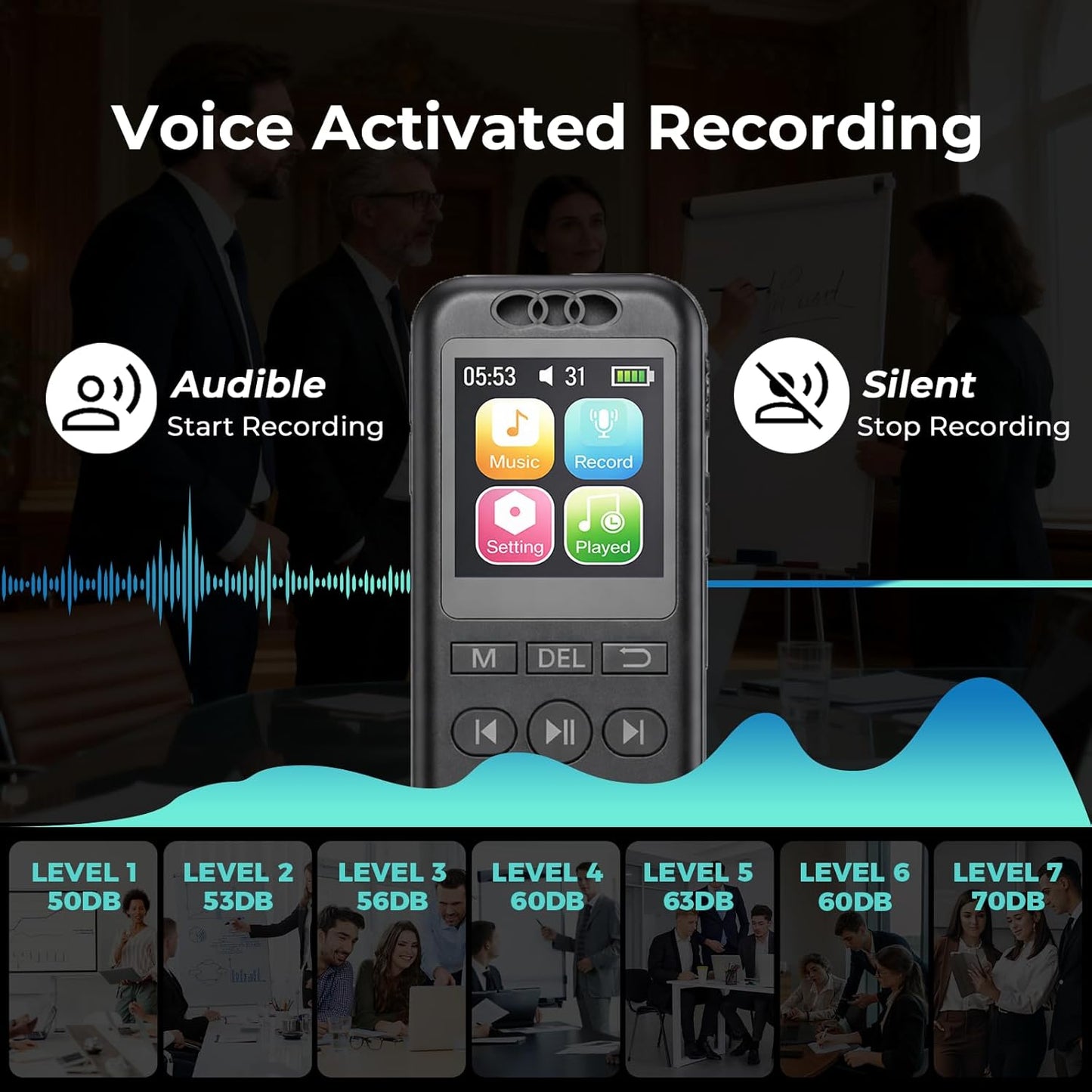 Cappsu 32GB 1536Kbps 70dB Digital Voice Recorder with Playback, Small Voice Activated Recorders, Audio, Noise