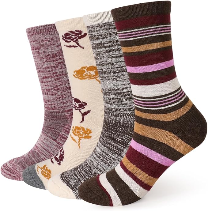 EnerWear 4 Pack Women's Merino Wool Outdoor Hiking Trail Crew Sock