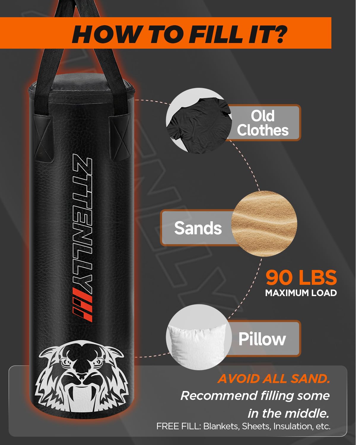 ZTTENLLY Kids Punching Bag with Gloves - PU Leather & Adjustable Height Strap - Boxing Bag Set for 3-8-14 Years Kids/Youth Great for Boxing, MMA, Kickboxing(Unfilled)