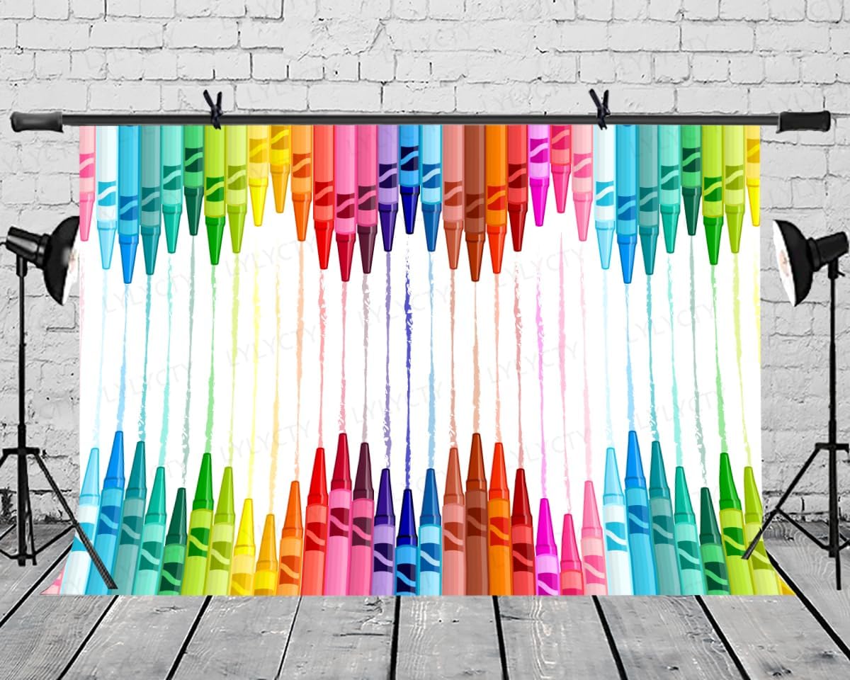 LYLYCTY 7x5 Painting Backdrop, Color Crayons Kindergarten Kickoff Party Backgrounds Feet Baby Shower Kids Birthday