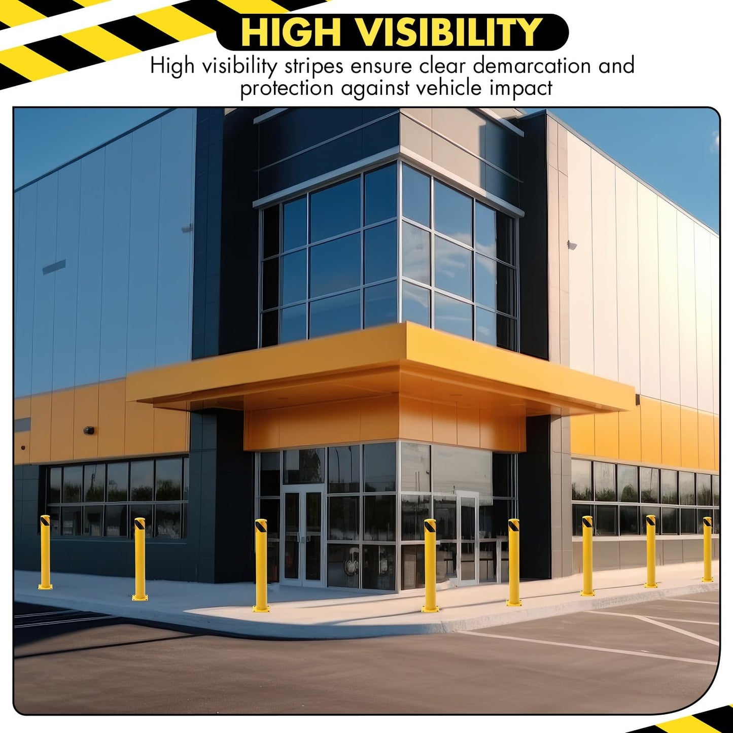 ExploreHorizon 4 Pack 48" Removable Safety Bollards, Surface Mount Steel Parking Barriers w/High-Vis Yellow PVC Stripes, Forklift Protection Posts for Indoor/Outdoor Traffic Control