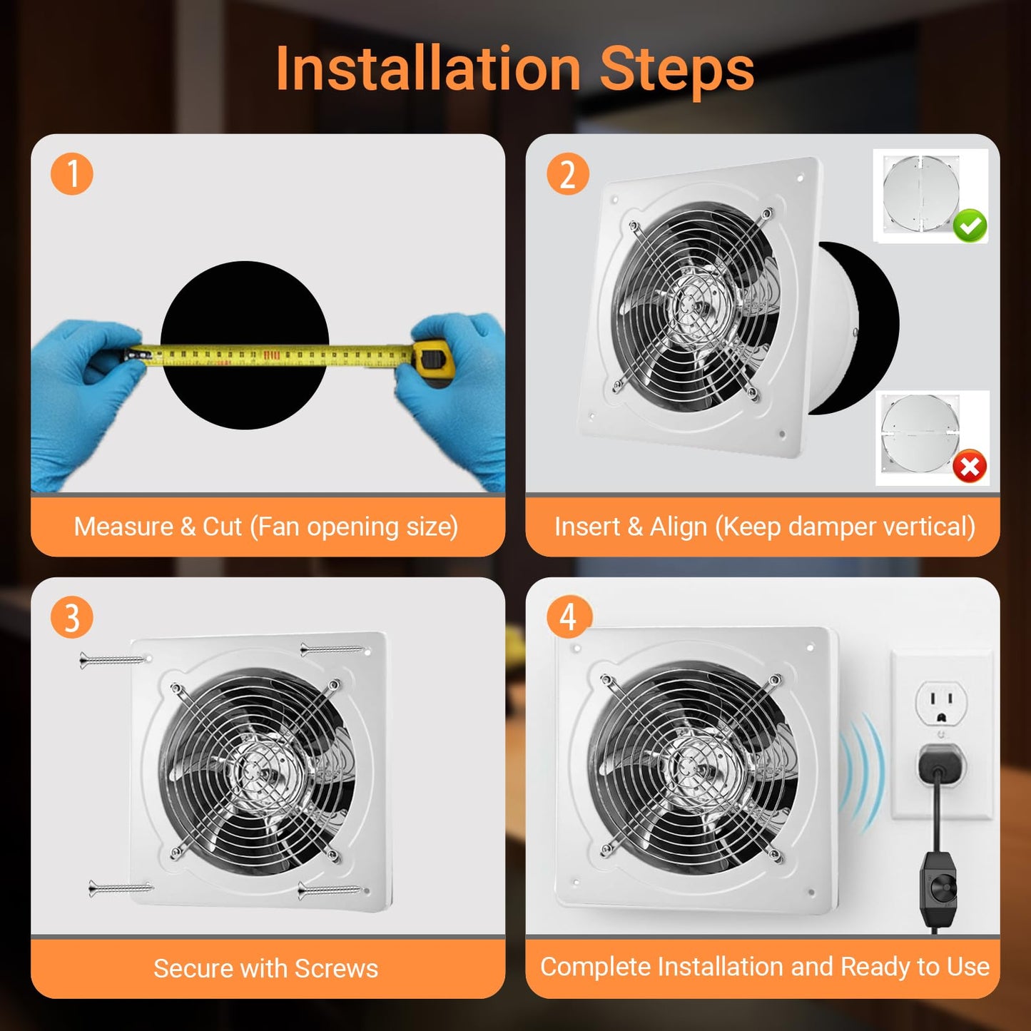 10" Kitchen Exhaust Fan with Variable Speed Controller, 1038CFM Wall Mount Ventilation Fans, Metal Attic Exhaust Fan, Small Fume Extractor Ventilation Fan for Kitchen Bathroom Shop Smoking Room Garage