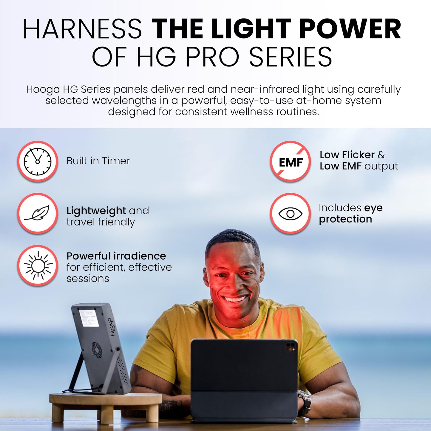 Hooga Red Light Therapy Panel Device – 660nm Red & 850nm Near Infrared Light Therapy, LED Light Therapy Lamp for Face & Body, 40 LEDs, Timer, Adjustable Stand – HG200