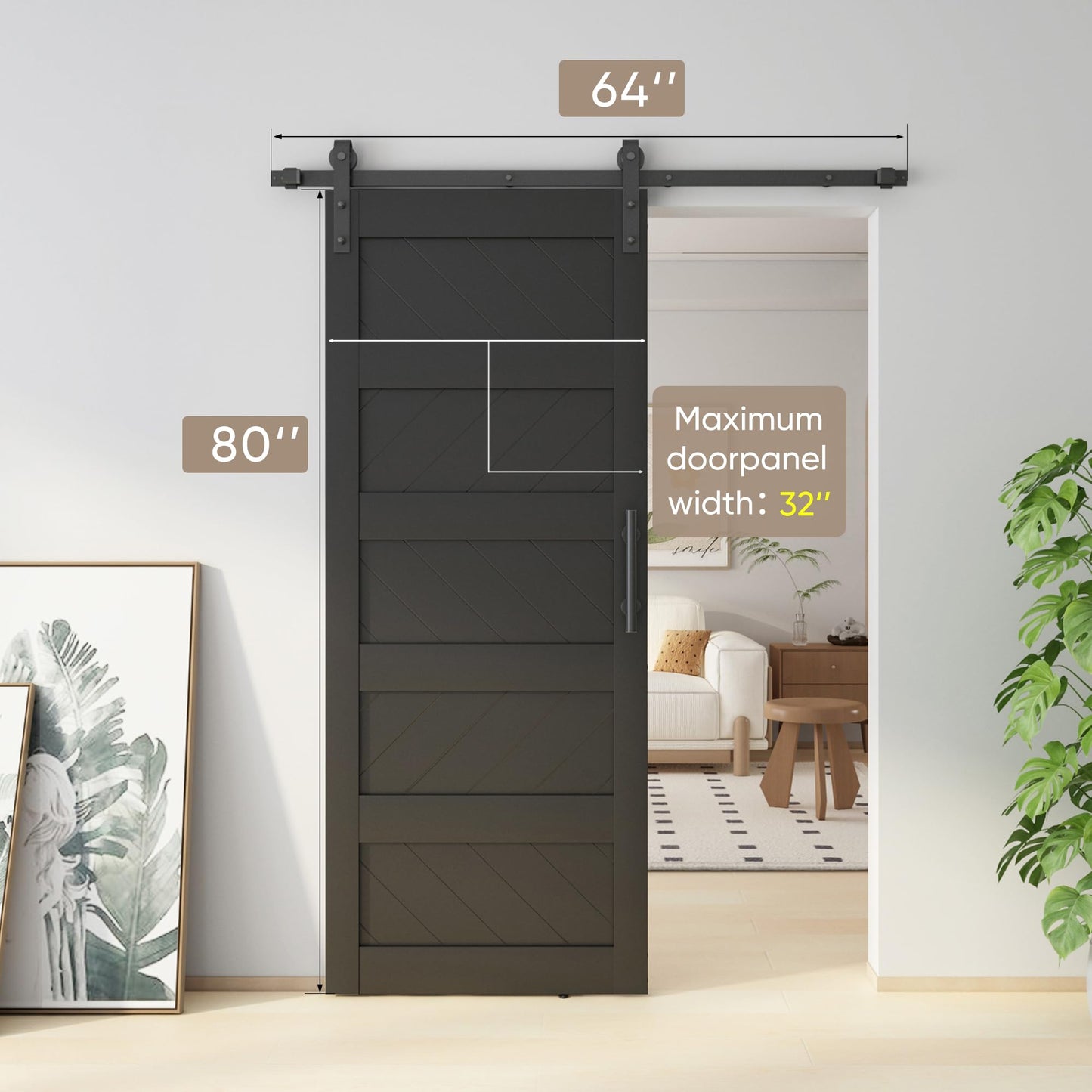 JUBEST 32" x 80" Barn Doors, Slding Barn Door Kit Wave Shape Door Panel with Hardware Kit Include, MDF Board & PVC Covered, Easy Installation, Black