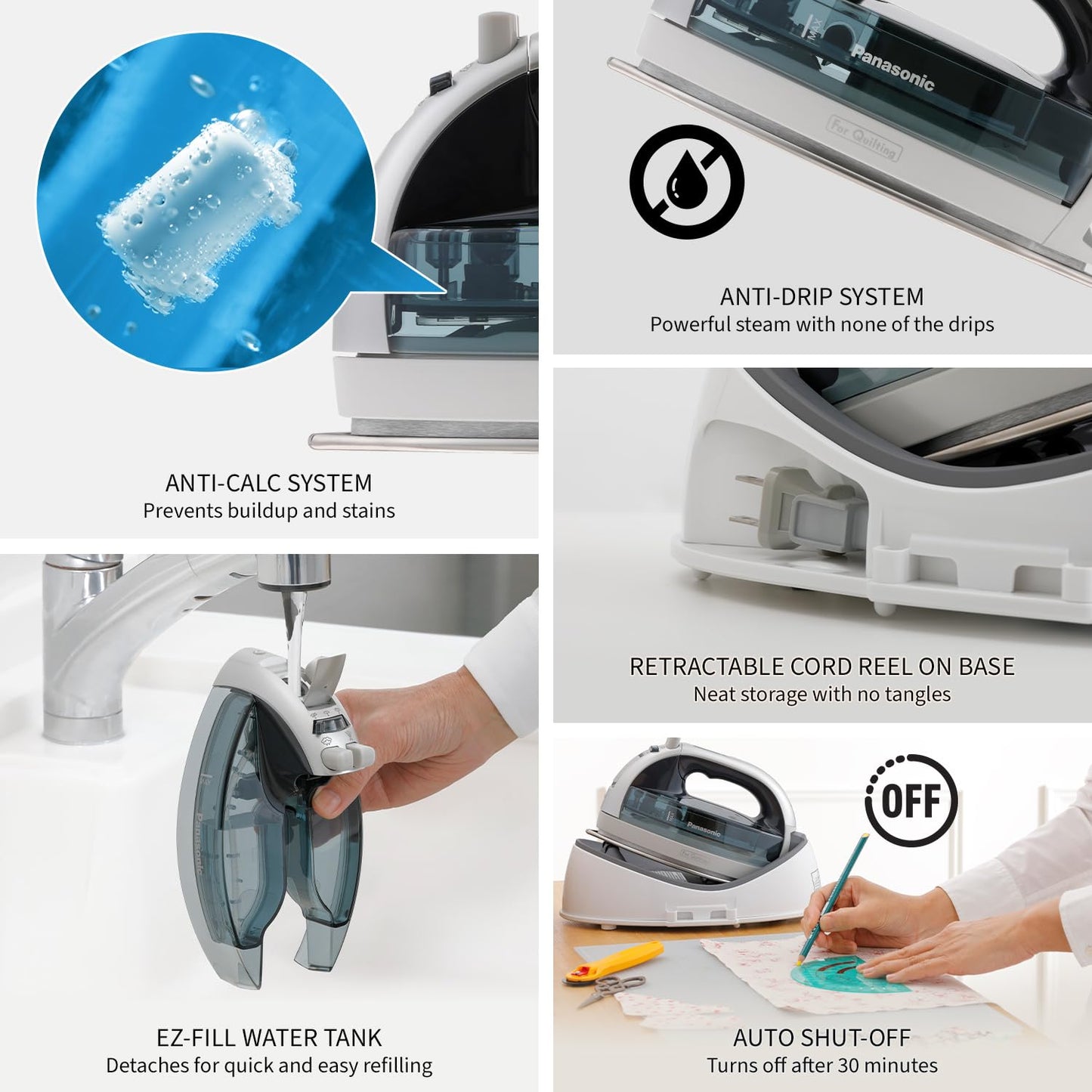 Panasonic NI-QL1100L Cordless Steam/Dry Iron, 1500W Wide Stainless Steel Plate, Silver/Light Blue