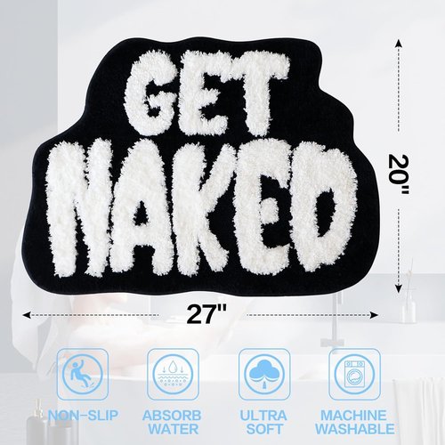 Get Naked Bath Mat - Ultra Soft Non-Slip Bathroom Rug | Funny Decor for Any Bathroom (Black)
