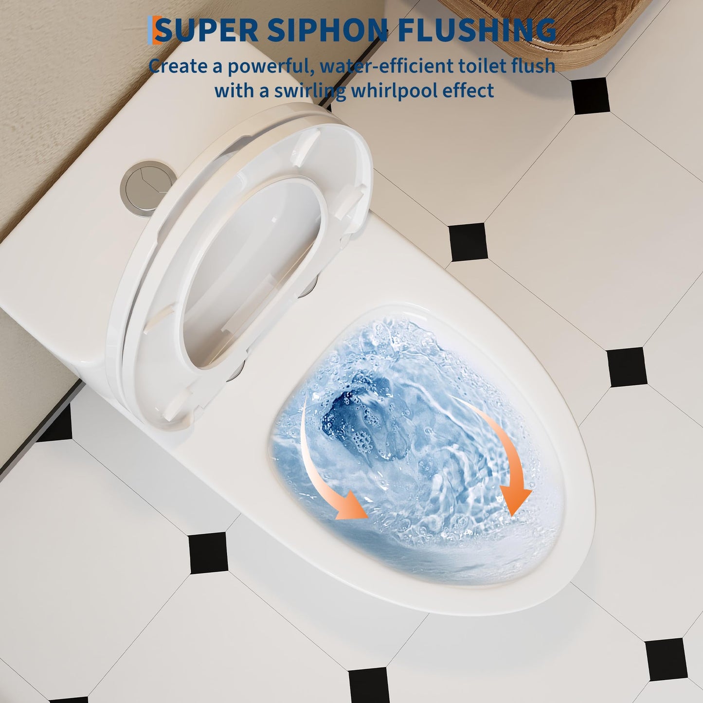 One-Piece Toilets, Low Water Tank, ADA 17.5" Seat Height, Water-Saving Design, Compact Modern Bathroom Toilet