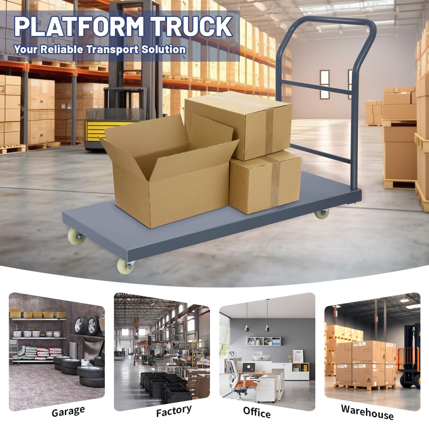 Heavy Duty Platform Truck Cart, 48"x24" Flatbed Cart, 2000 lbs Capacity Flat Cart with Wheels, Industrial Utility Push Cart for Warehouse, Luggage, and Moving