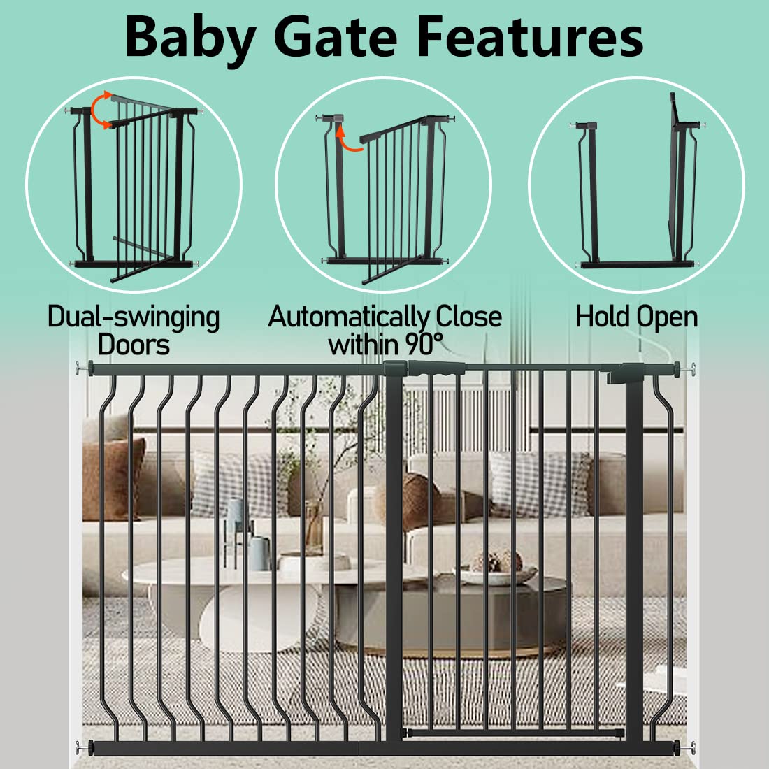 ALLAIBB White 40.55" Extra Tall Wide 29.92-62.60" Baby Gate Pressure Mounted Walk Through Child Kids Safety Toddler Tension Pet Dog Gates with Extension for Doorways Kitchen