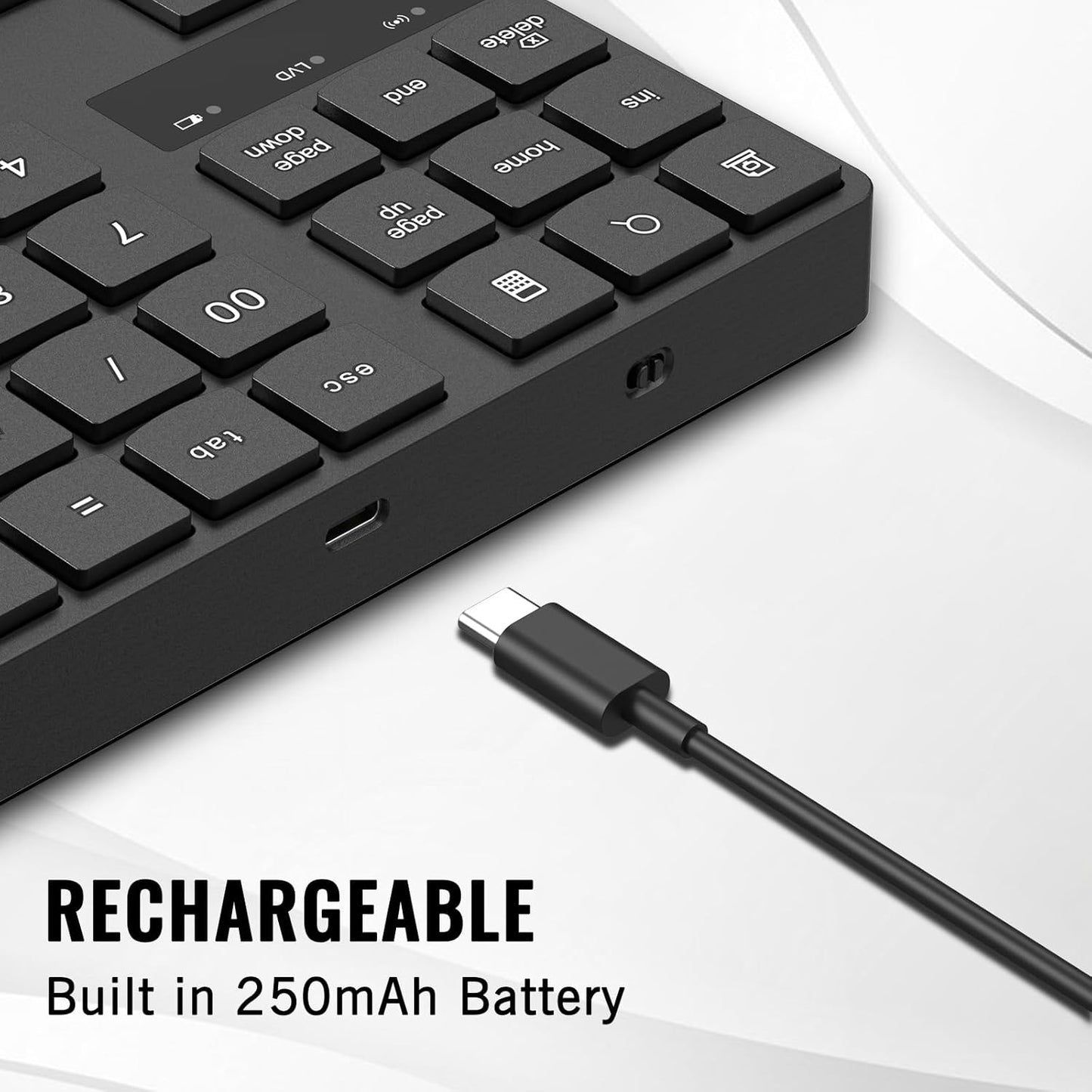 RaceGT 2.4G 35 Wireless Number Pad, Numeric Keypad Ultra-Silent Rechargeable Keys for Laptop,Desktop,PC, Notebook