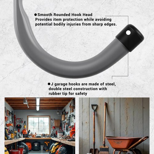 Home Master Hardware 12-Pack Heavy Duty Garage Storage Wall Hooks - Steel J Utility Hooks for Tools, Bikes, Ladders | Grey
