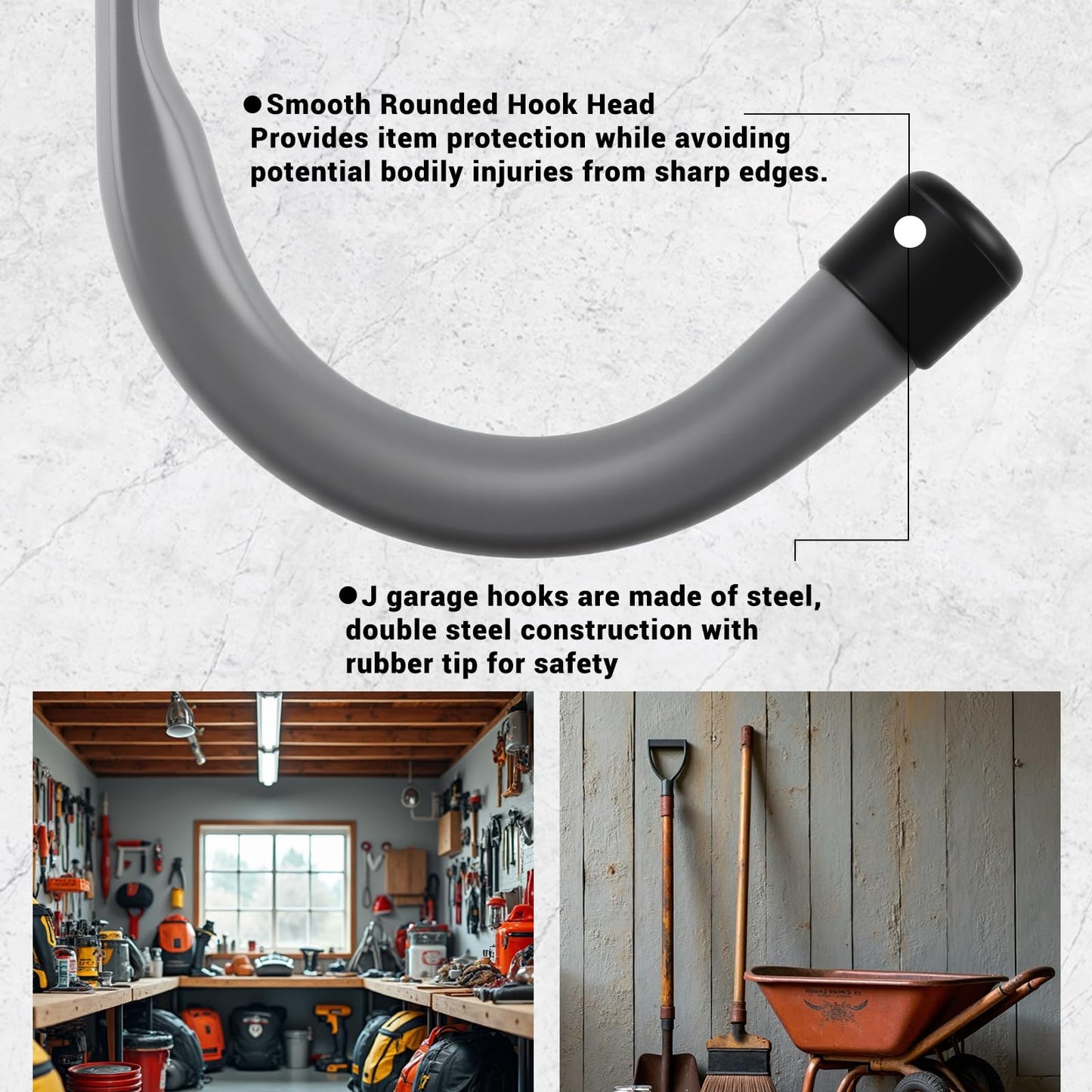 HOME MASTER HARDWARE 12 Pack 4-Inch Heavy Duty Garage Storage Wall Hooks, Steel J Utility Hooks for Hanging Ladders, Tools, Bikes, Grey