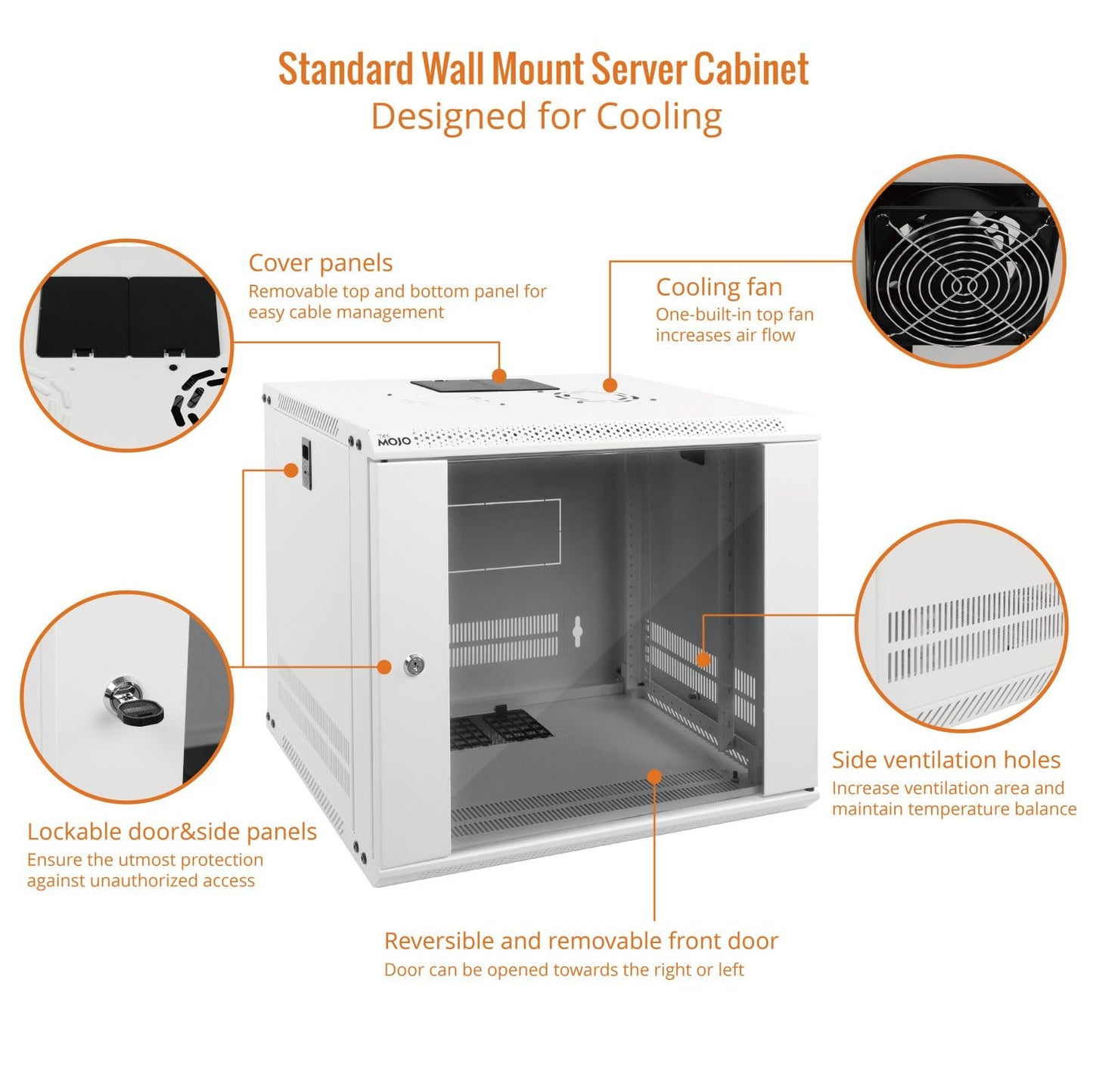 Tecmojo 9U Wall Mount Rack Network Cabinet for 19" IT Equipment,with Lockable Glass Door and Side Panels,Cooling Fan,17.7inch Depth,White,Computer/Electronics Equipment Data Rack